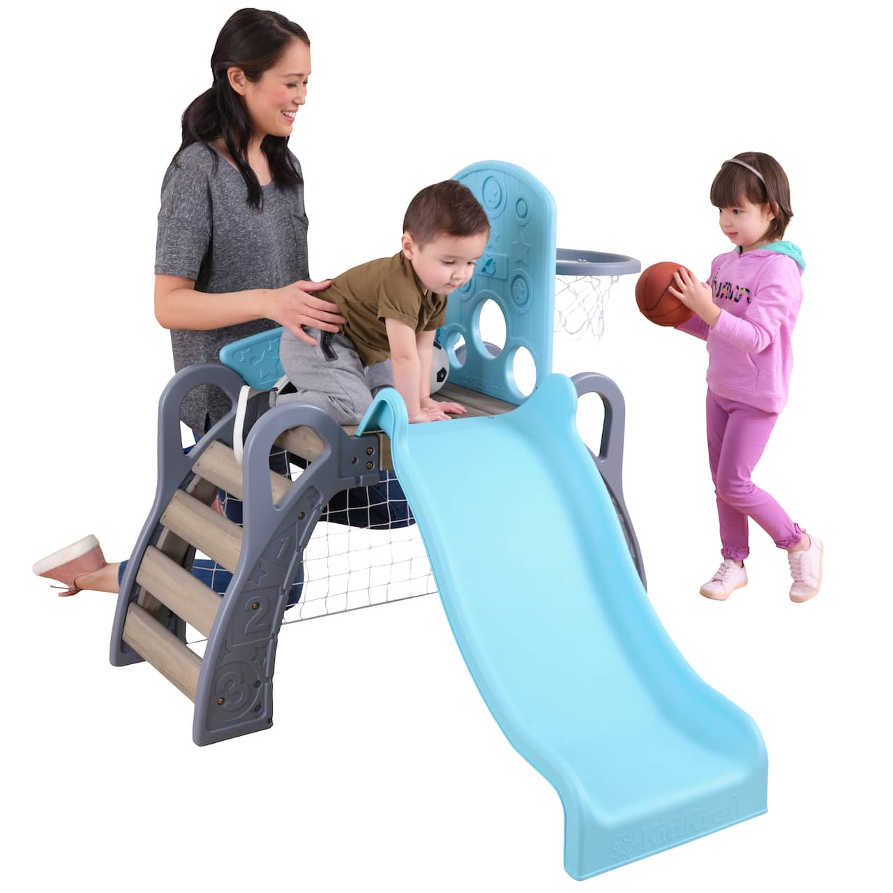 KidKraft 5-in-1 Toddler Sports Climber with Slide, Soccer Goal, Basketball Hoop, Baseball Target & 3 Balls Set